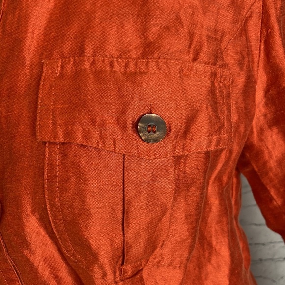 Tesori Linen Tunic Button Up Top Orange Shimmer S Old Money Resortwear Longline - Picture 6 of 12